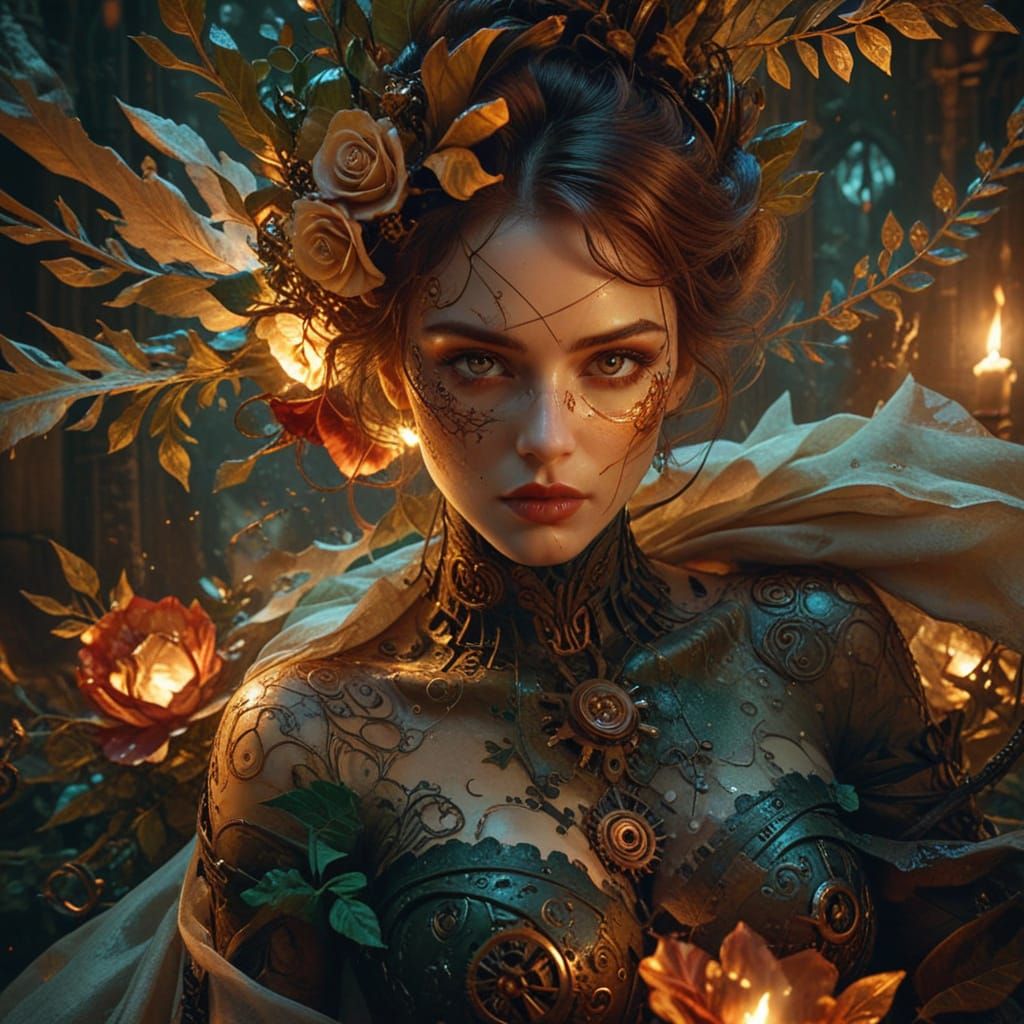 Ethereal Siren Unveiled in Burnt Parchment Style Digital Art