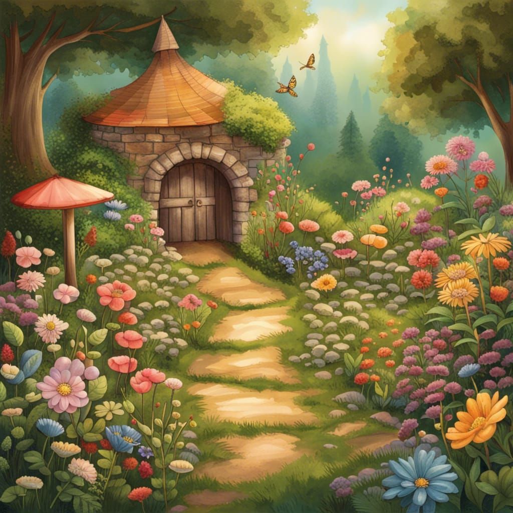 Enchanting Secret Flower Garden in Storybook Style