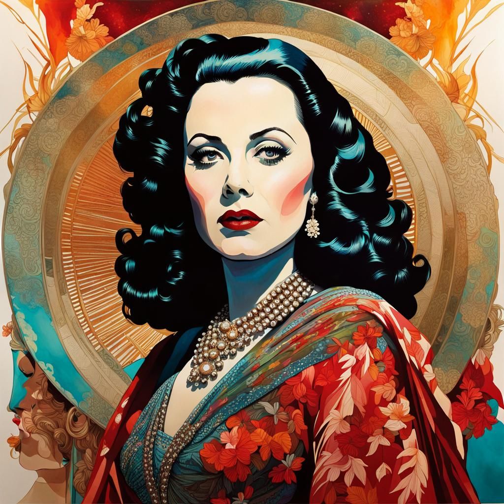 Hedy Lamarr Peace Sign in Alcohol Ink Style