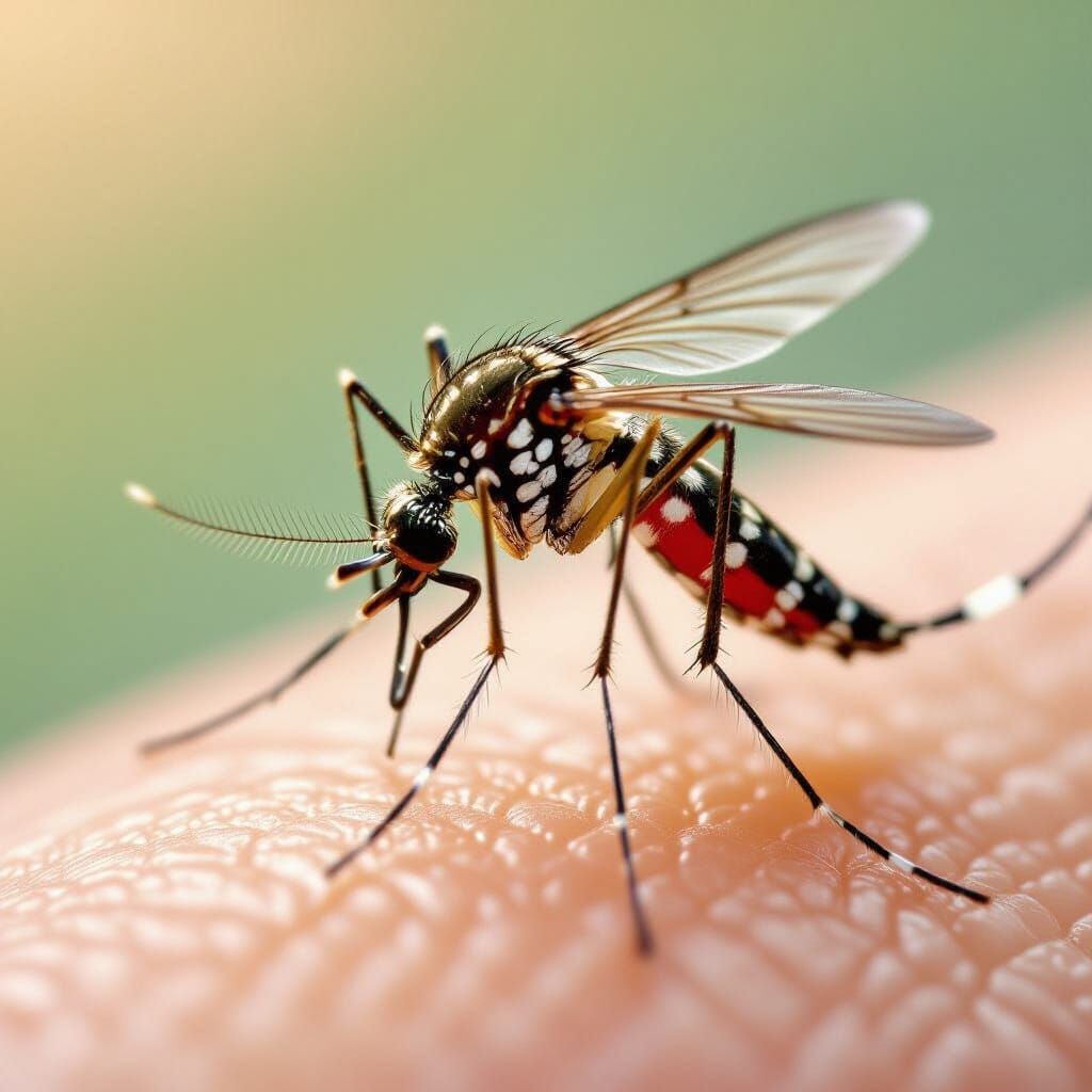 Mosquito Biting Skin: Ultra-Realistic Macro Photography