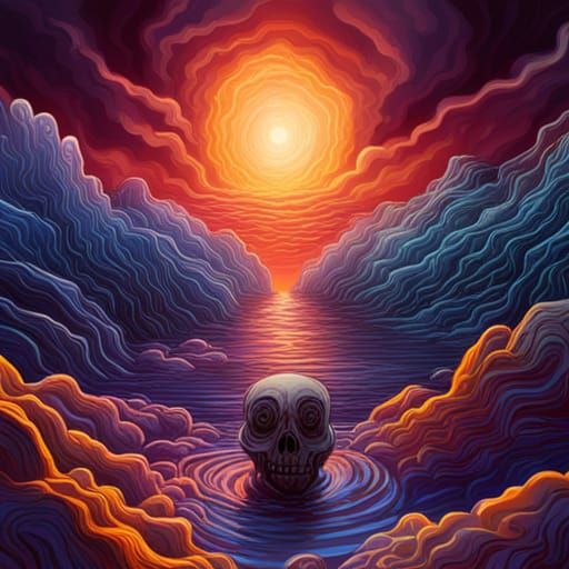 Vile Magma Pool with Skulls in Retrofuturistic Style