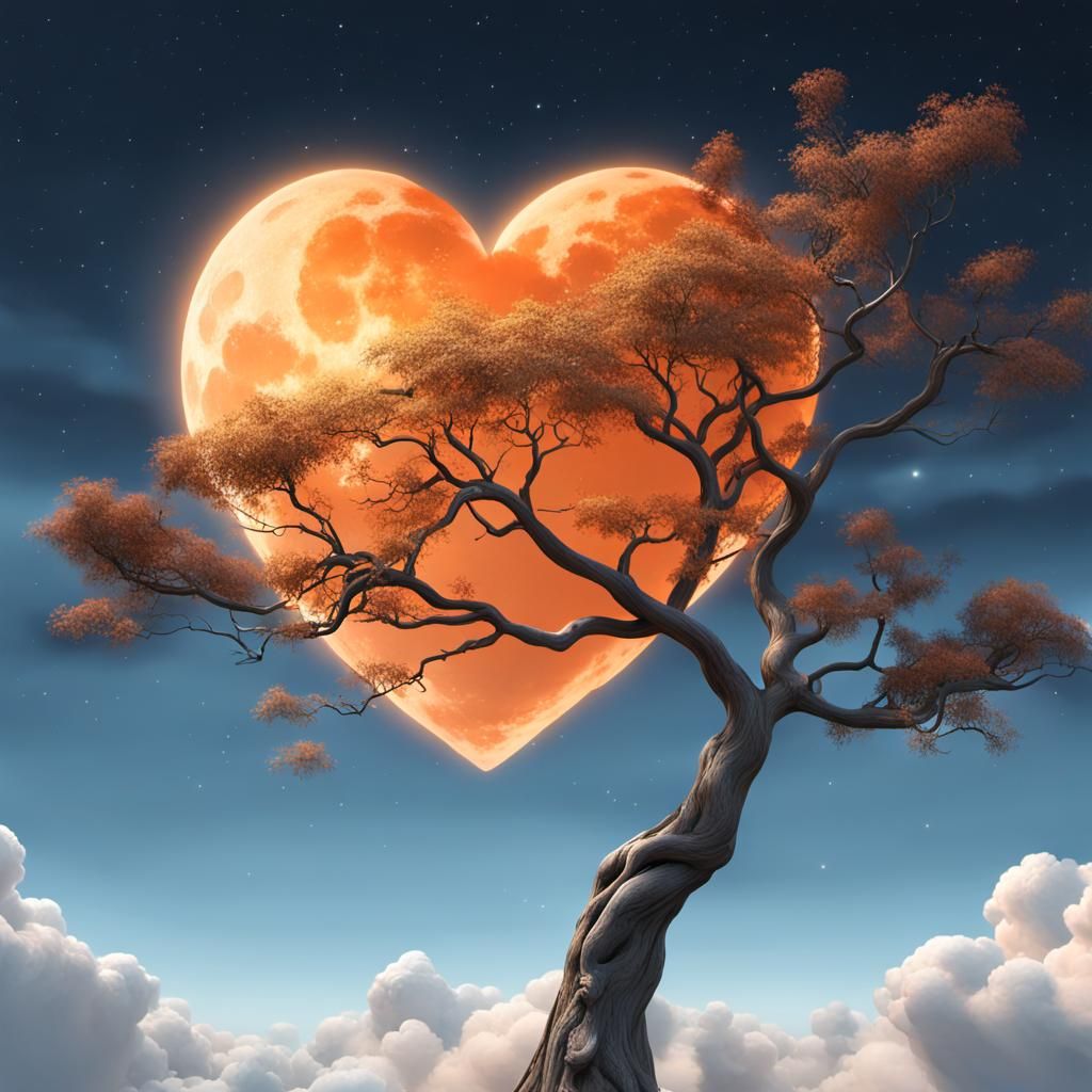 Heart-shaped orange moon