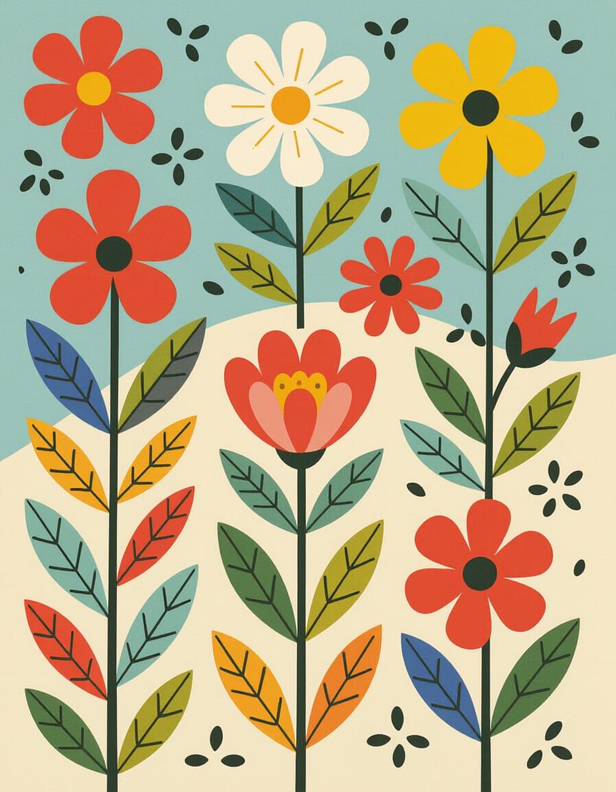 Bauhaus Inspired Line Drawing of Flowers