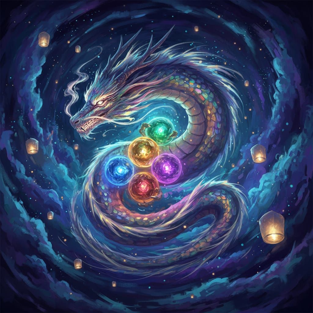 Bioluminescent Dragon Guardian of Cosmic Orbs
