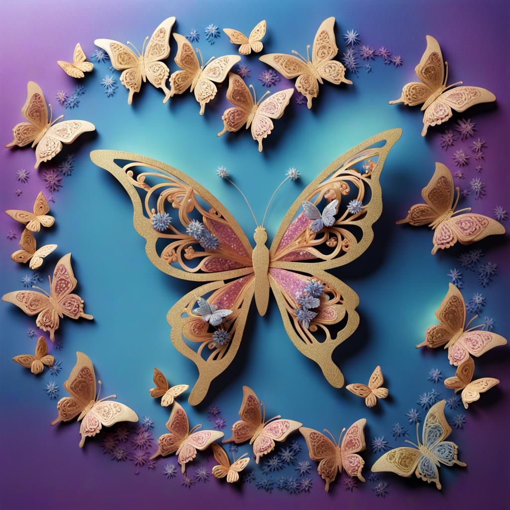 Glittering 3D Kirigami Butterfly with Jewels
