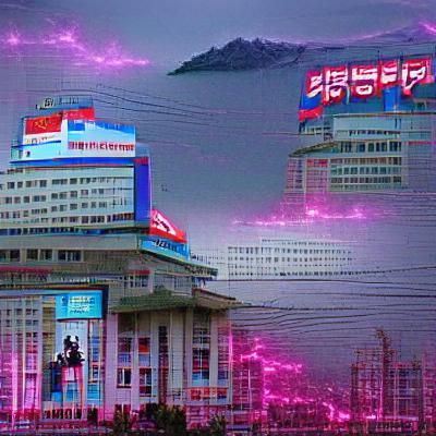 Cyberpunk North Korea Cityscape at Night
