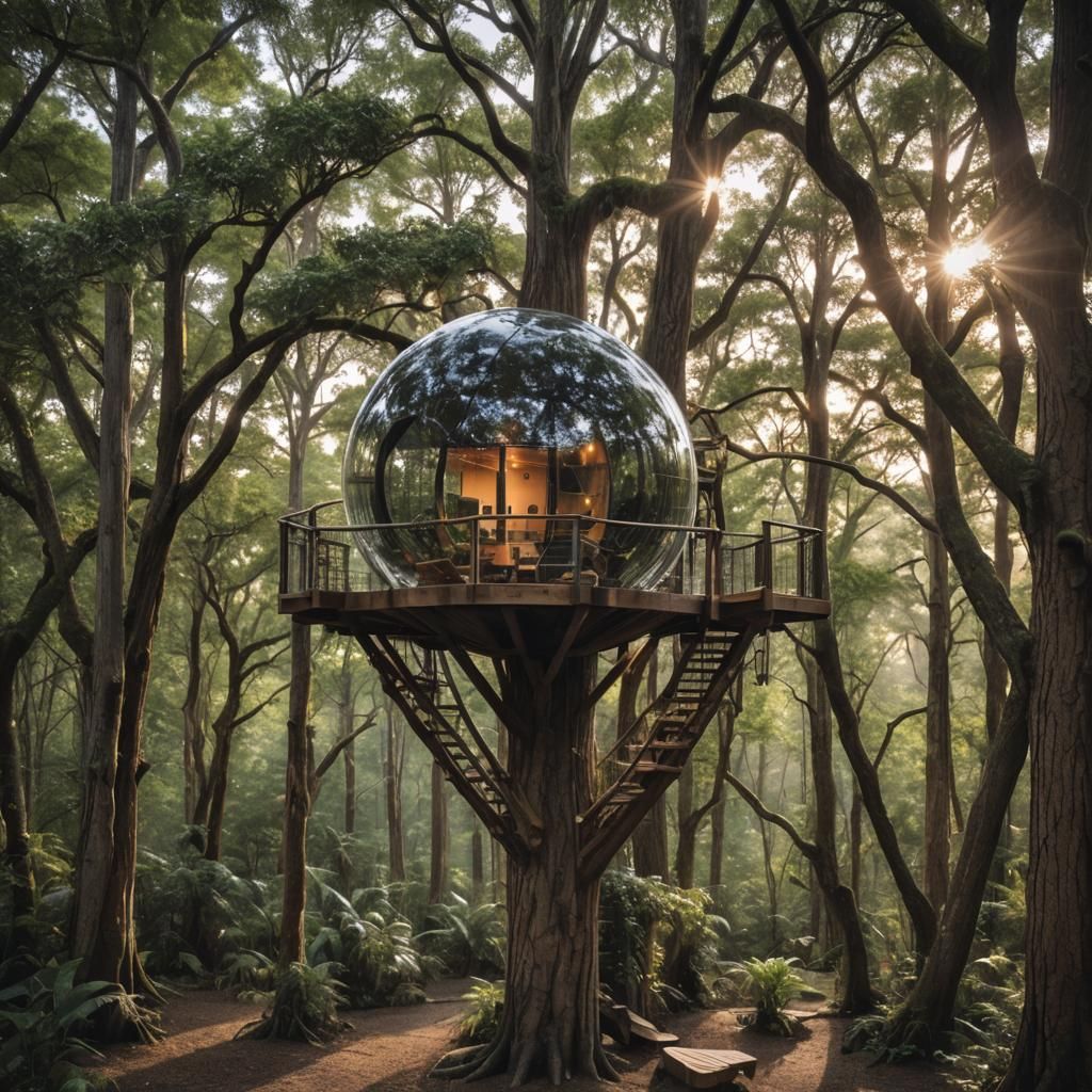 Enchanting Glass Orb Treehouse in Nature