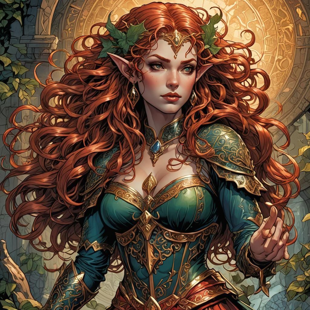 Voluptuous Elf with Red Hair: Fantasy Comic Art