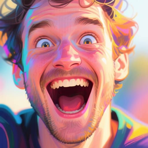 Excited Man's Face in Vibrant Digital Painting
