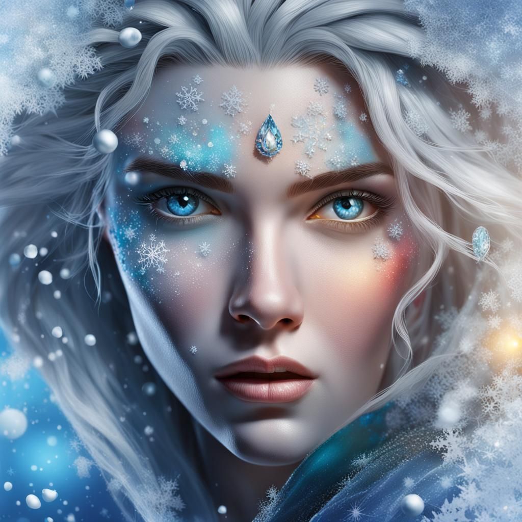 Hyperrealistic Snow Queen Splash Art Portrait