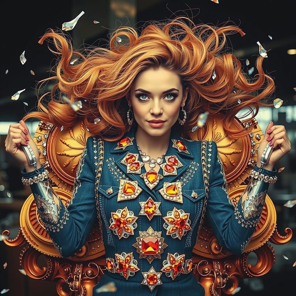 Confident Woman with Ginger Hair and Green Eyes