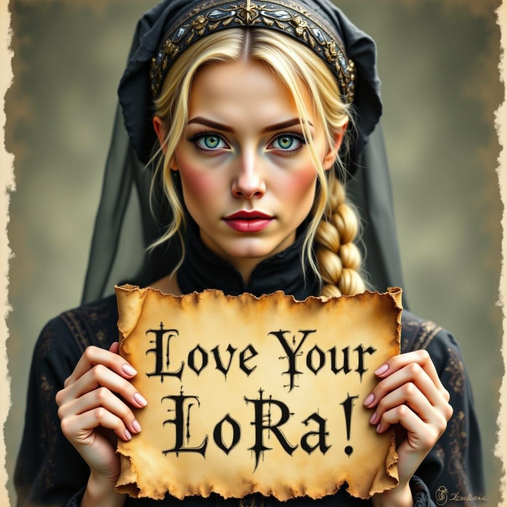 Blond Woman Holding Scroll in Traditional Art Style