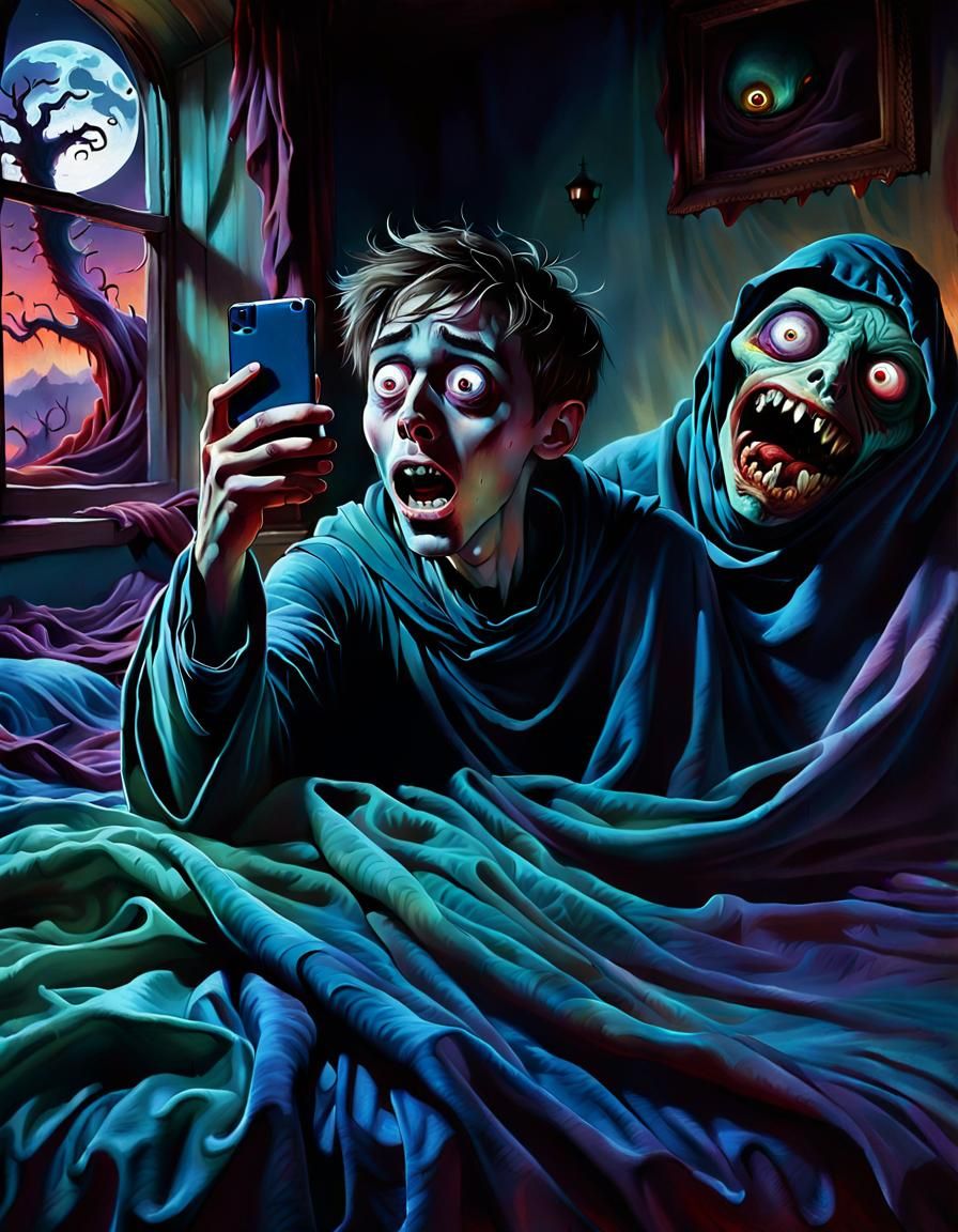 Eerie Creature Photobomb in Dark Fantasy Art