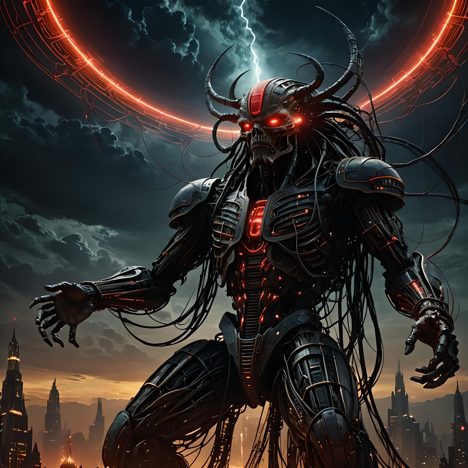 Ethereal Techno-God Creation in Dark Fantasy Style