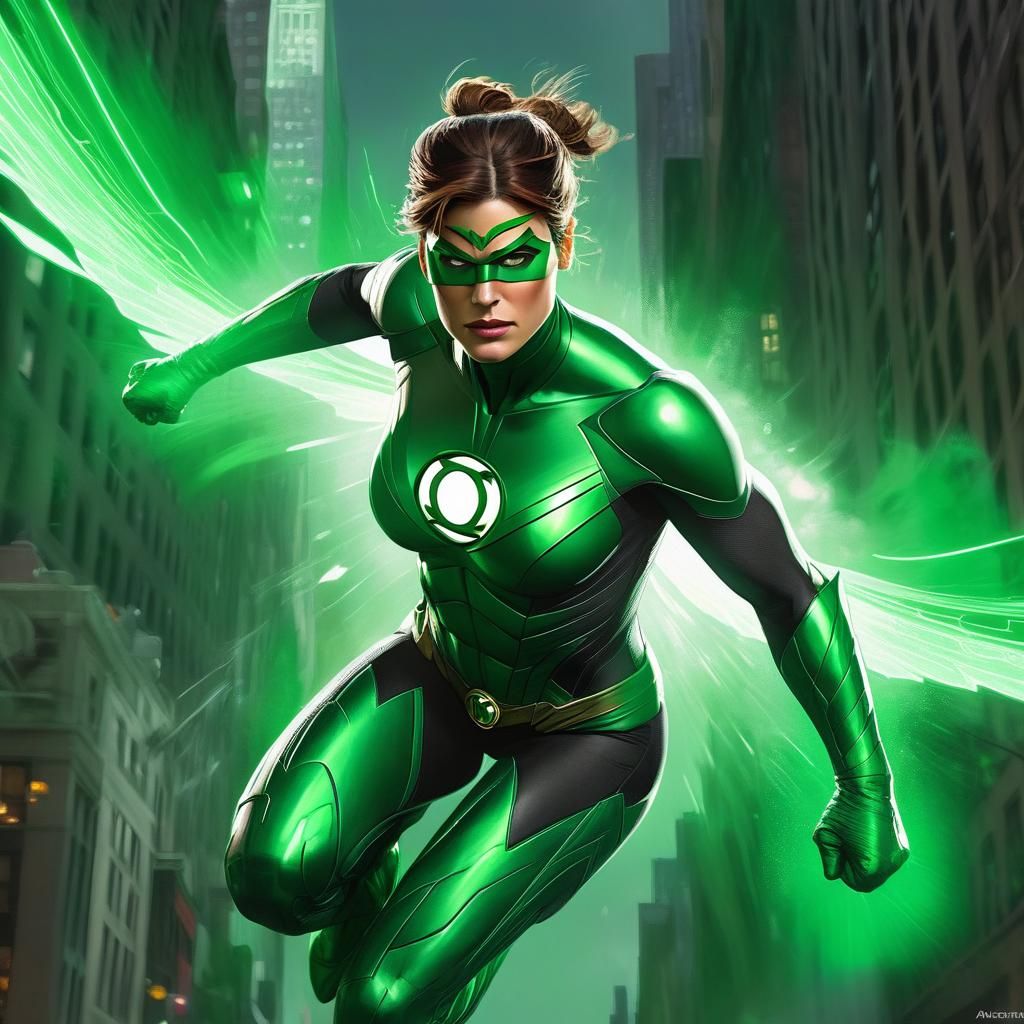 Green Lantern Soaring Through New York: Digital Art