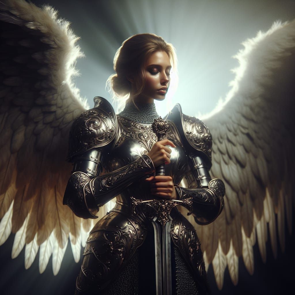 Angel Warrior in Gleaming Armor, Digital Matte Painting