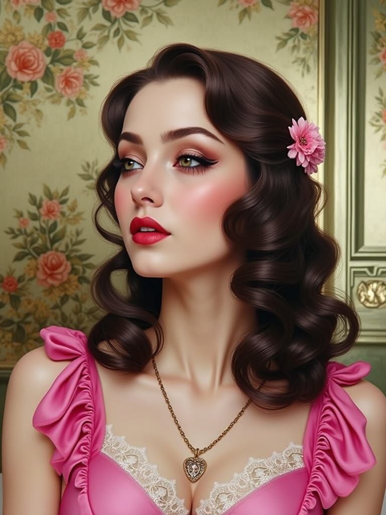 Lush Brunette Reclines on Velvet Bed in Dreamy, Art Nouveau ...