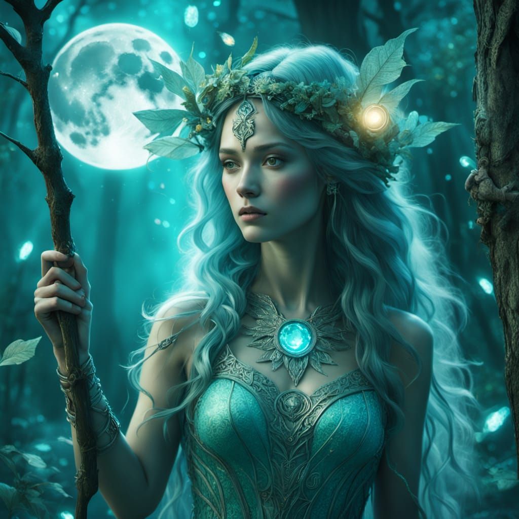 Mystical Dryad in Enchanted Forest Digital Art