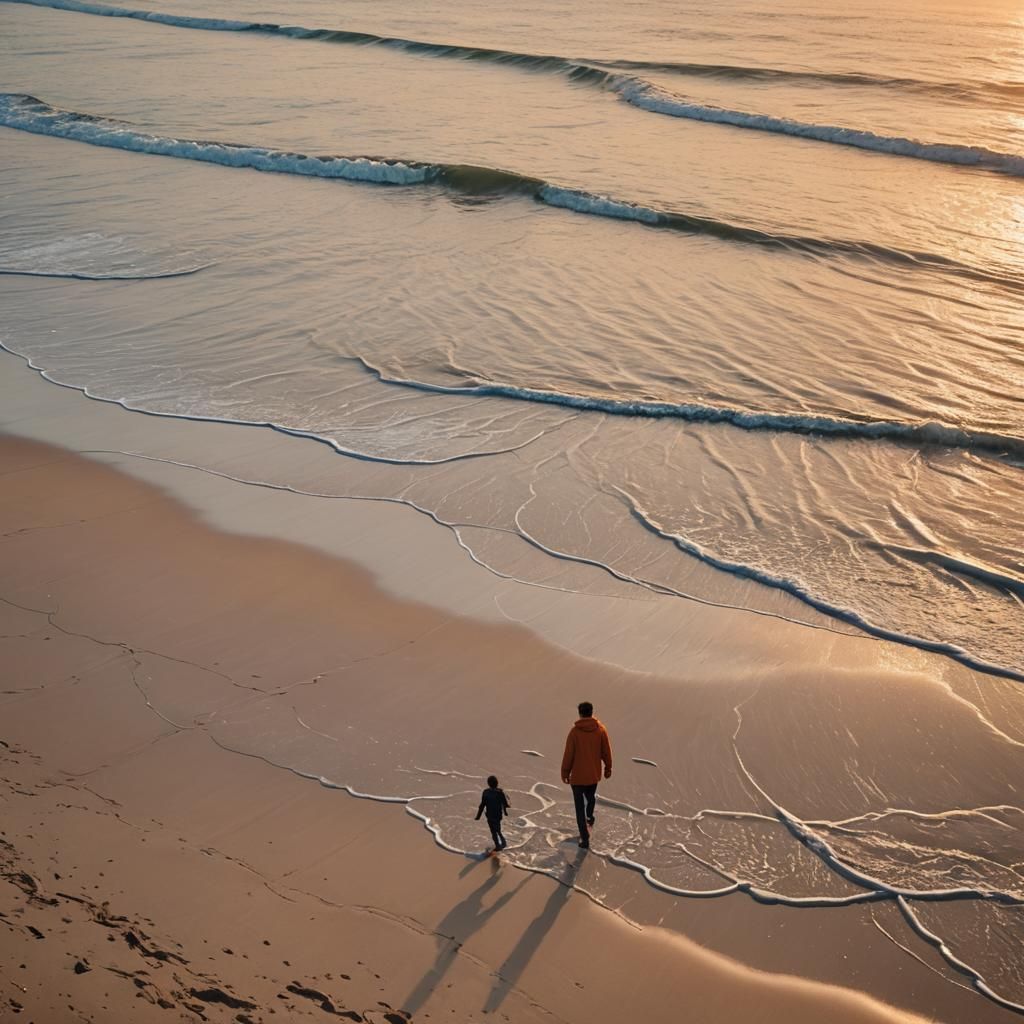 Seascape Photography of Beach Sunset with Lone Walker