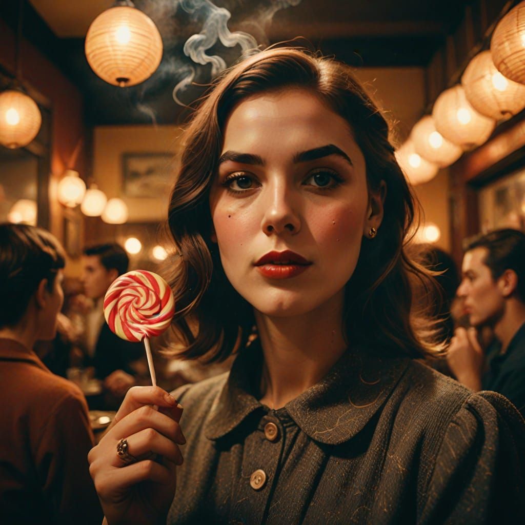 Vintage Film Still of Woman with Lollipop