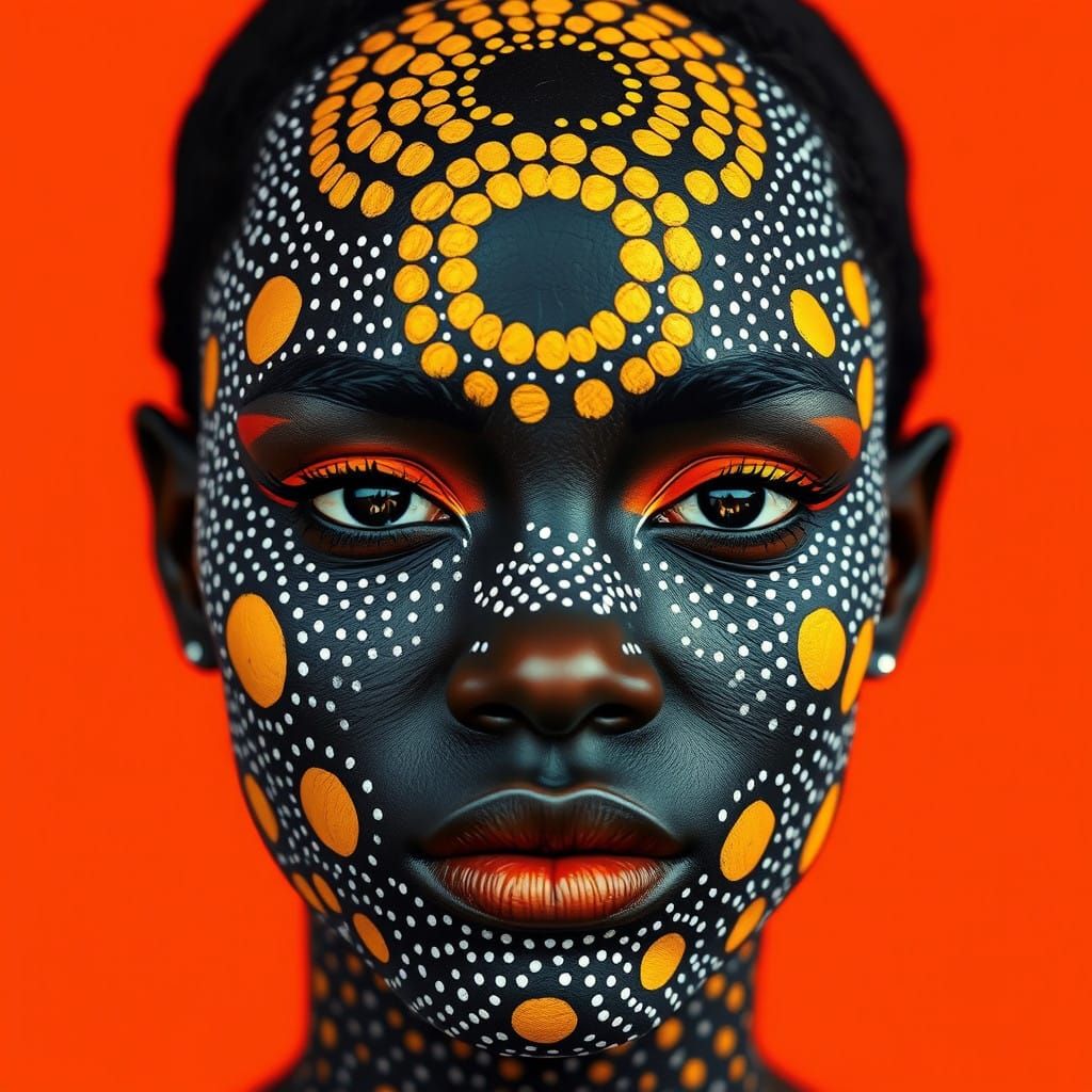 Aboriginal Australian Inspired Portrait with Vibrant Body Pa...