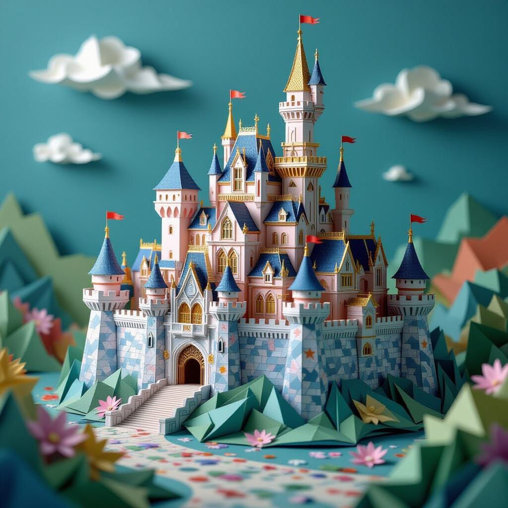 Majestic Origami Castle Under Siege