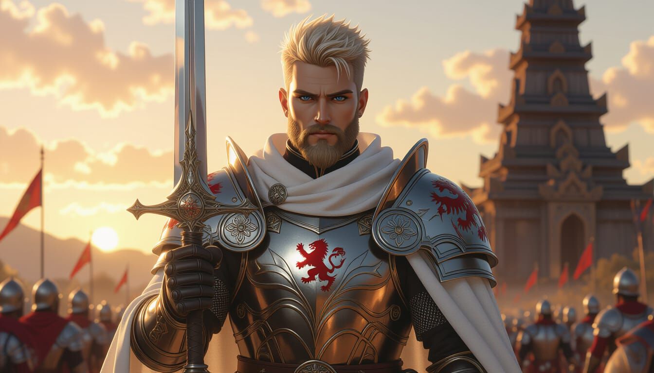 Warrior Priest with Flameberge Sword in Anime Style