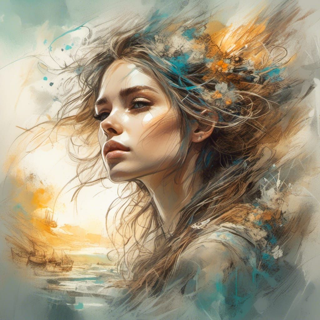 Fantasycore Portrait in Digital Watercolor Illustration