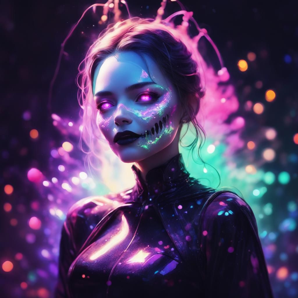 Neon Horror with Nacreous Sparkles and Bokeh