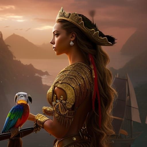 Pirate Portrait Pencil Sketch with Gold Treasure