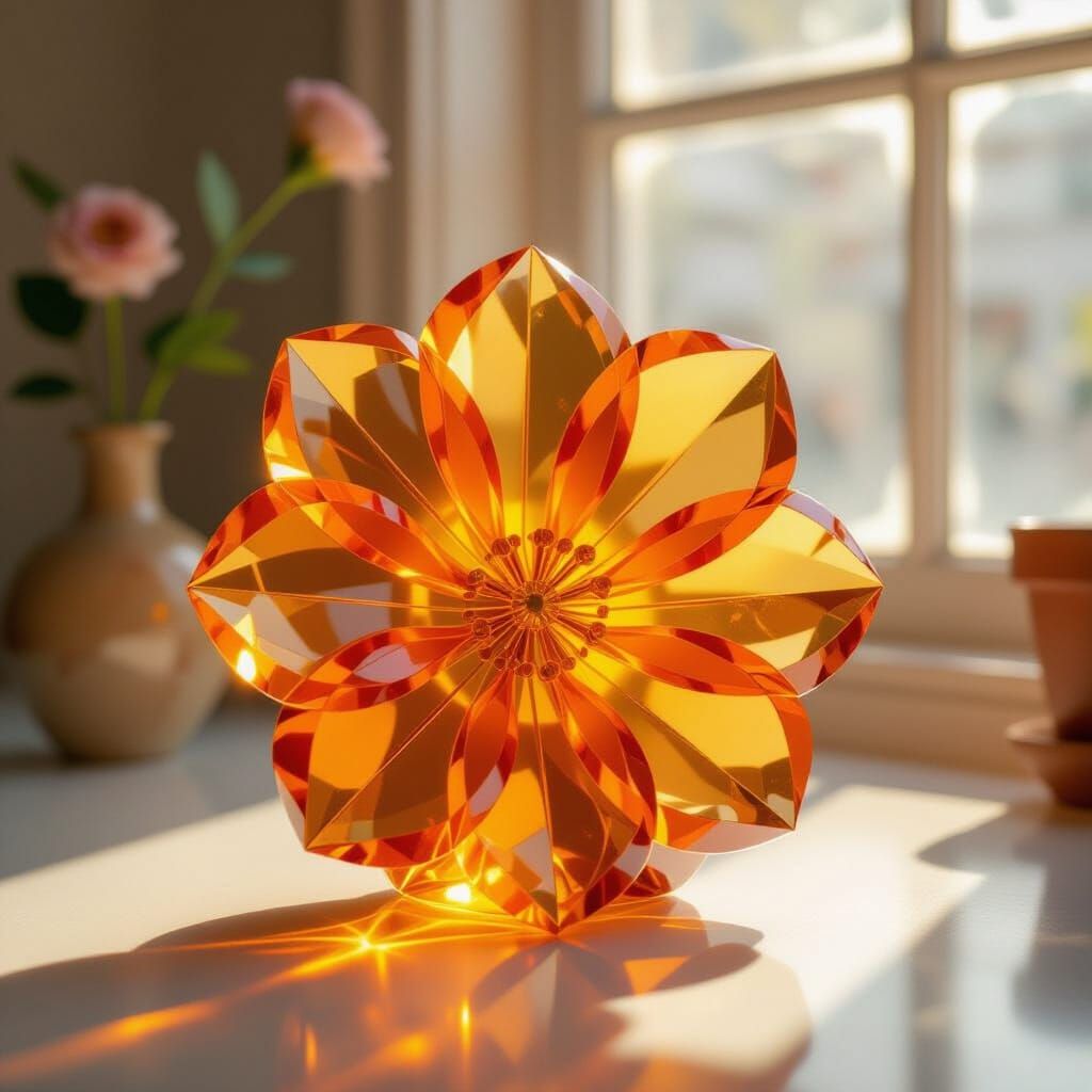 Citrine Flower Sculpture in Art Deco Style