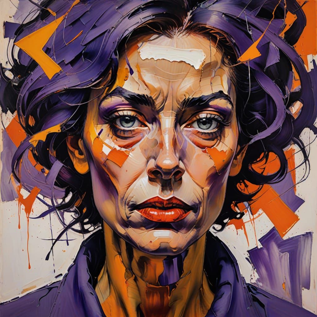 Abstract Portrait in Vibrant Purple and Orange Hues
