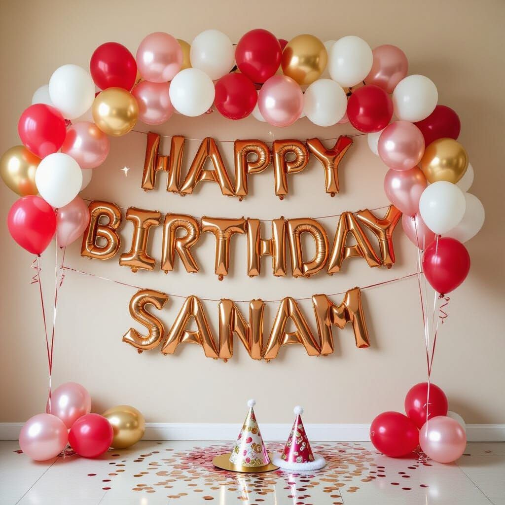 Festive Birthday Balloons Spell Happy Birthday Sanam