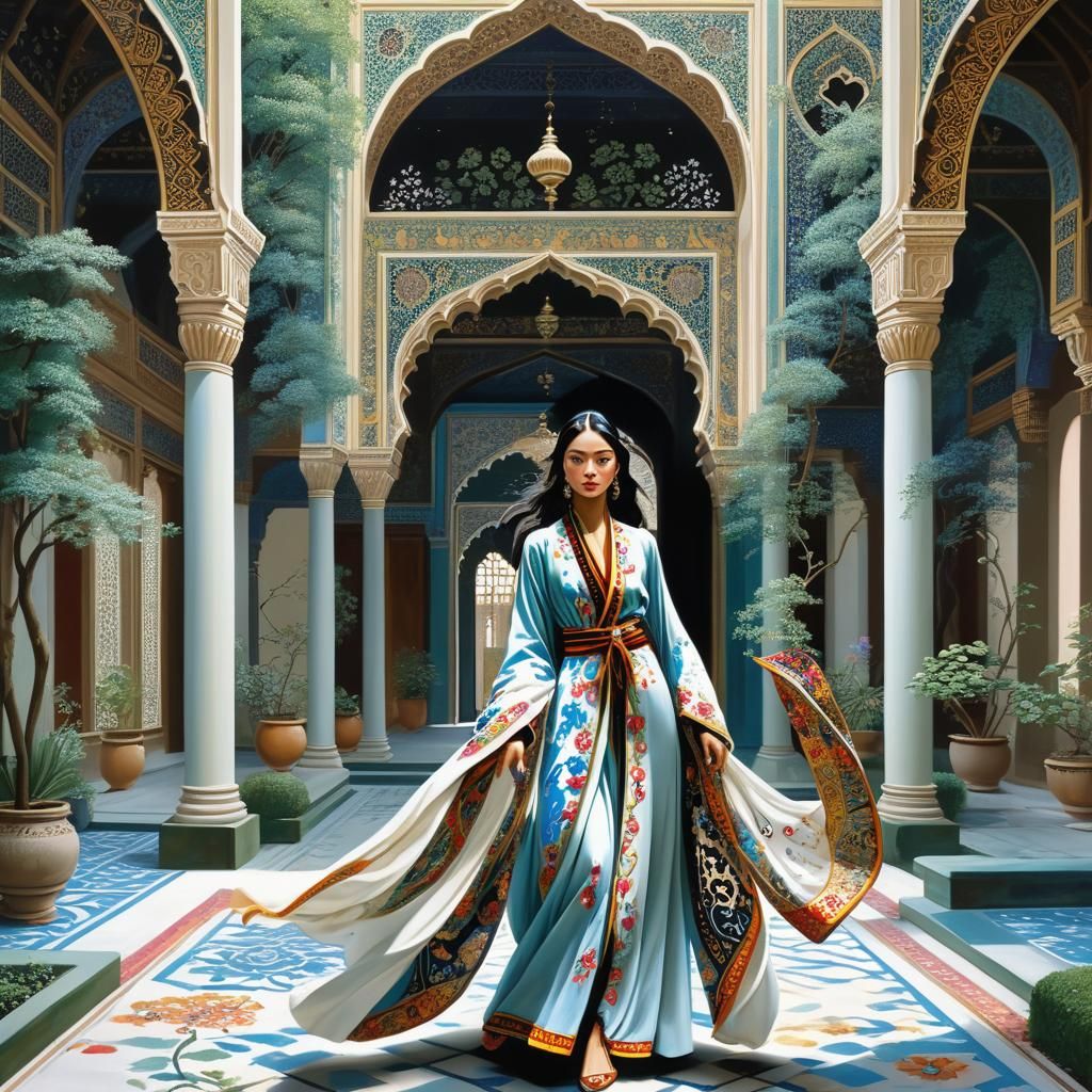 Exotic Palace Spy in Courtyard, Contemporary Portraiture