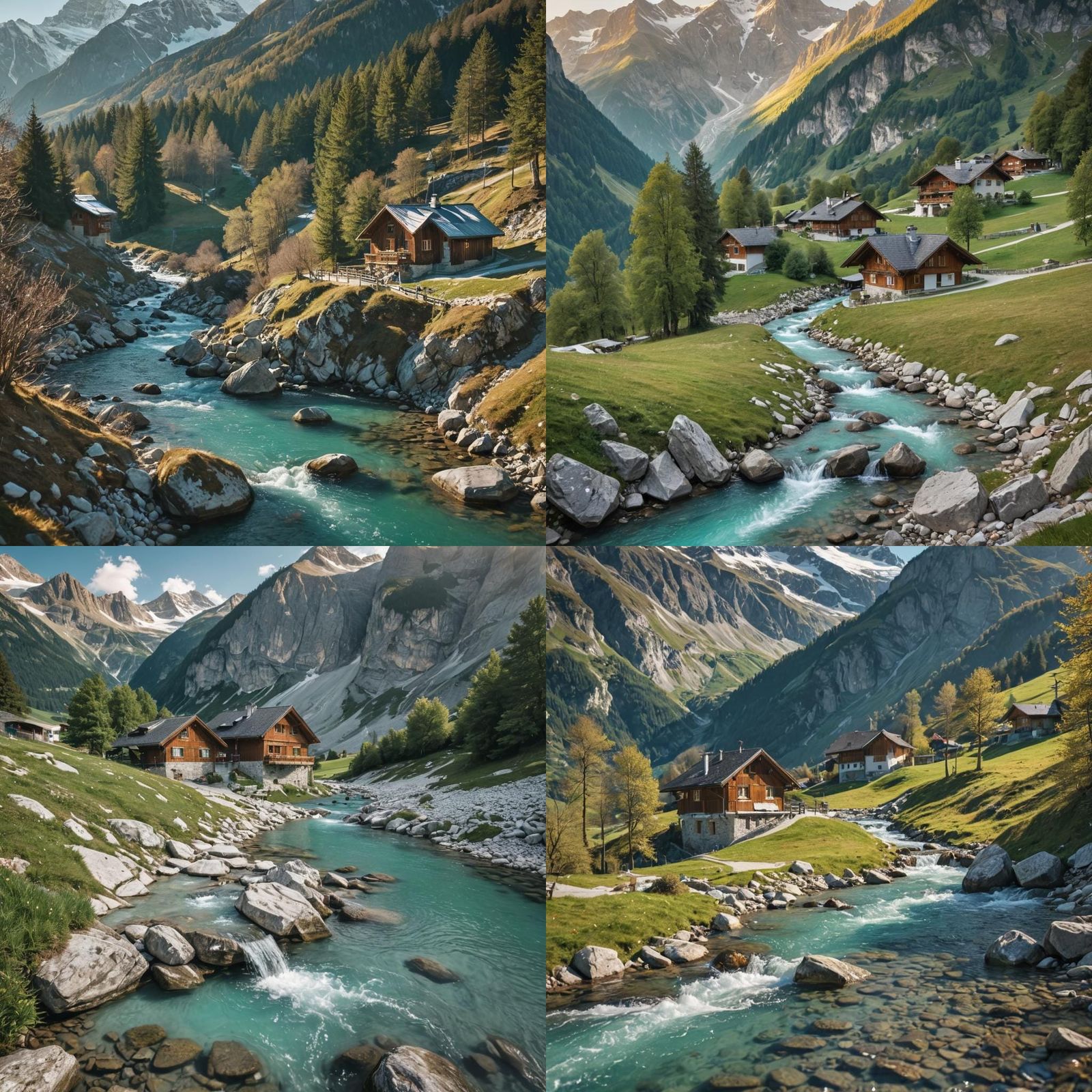 Turquoise Water Flowing from Snowcapped Alps