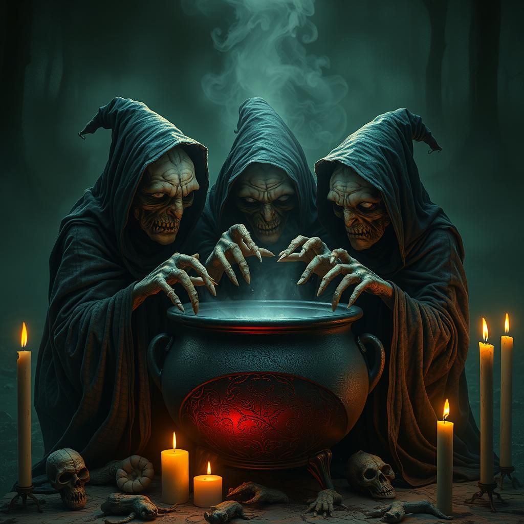 Eerie Witches' Coven in Dark Fantasy Style