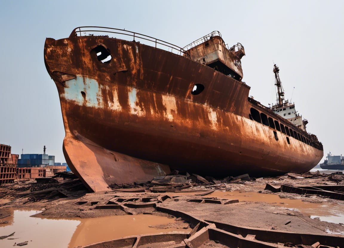 Rusted Ship at Ship Breaking Yard