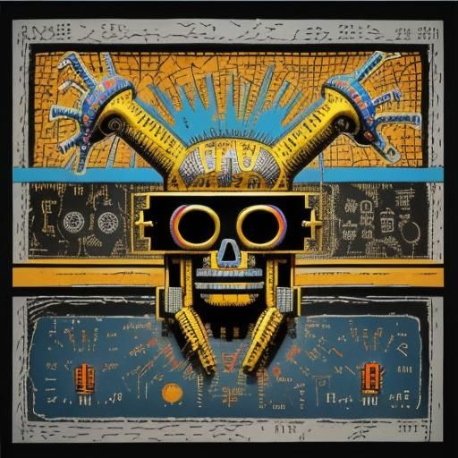 Robot in Pop Art Style with Geometric Bauhaus Elements