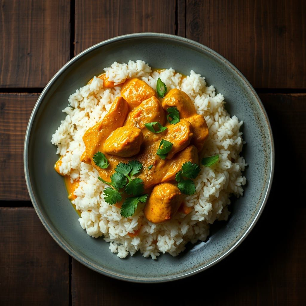 Savory Chicken Curry Rice in Warm, Moody Light