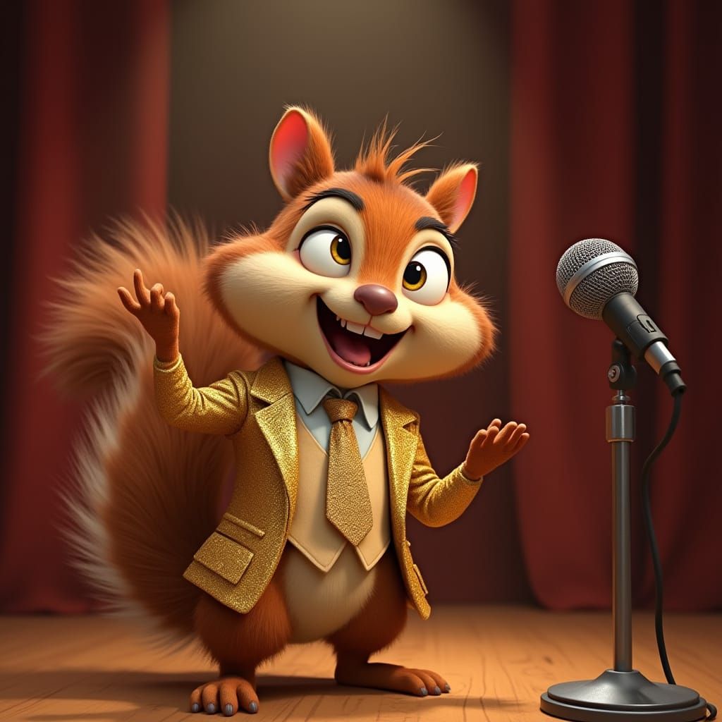 Cartoon Squirrel Comedian on Stage