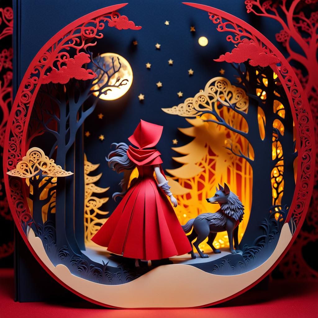 Kirigami inspired, the red riding hood