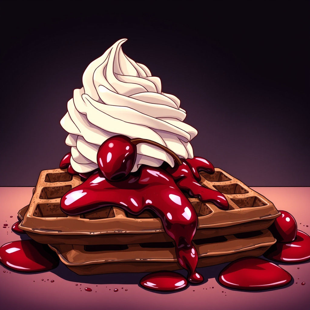 Chocolate Waffles with Cherry Sauce, Manga Style