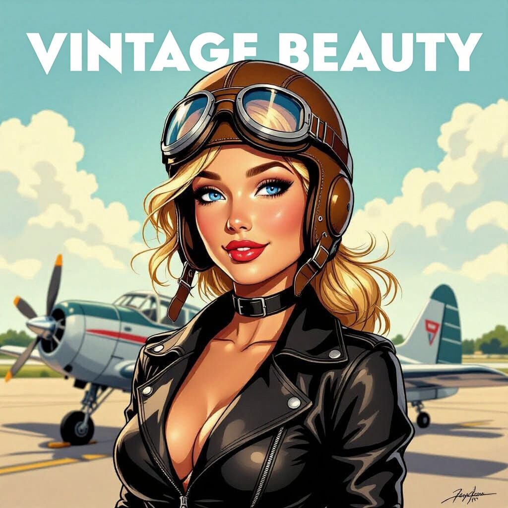 Glamorous Pilot on Tarmac in Manara Style