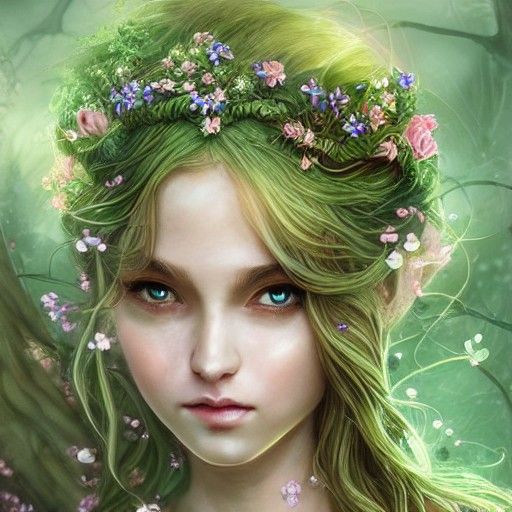 Ethereal Spring Goddess with Flowering Vines