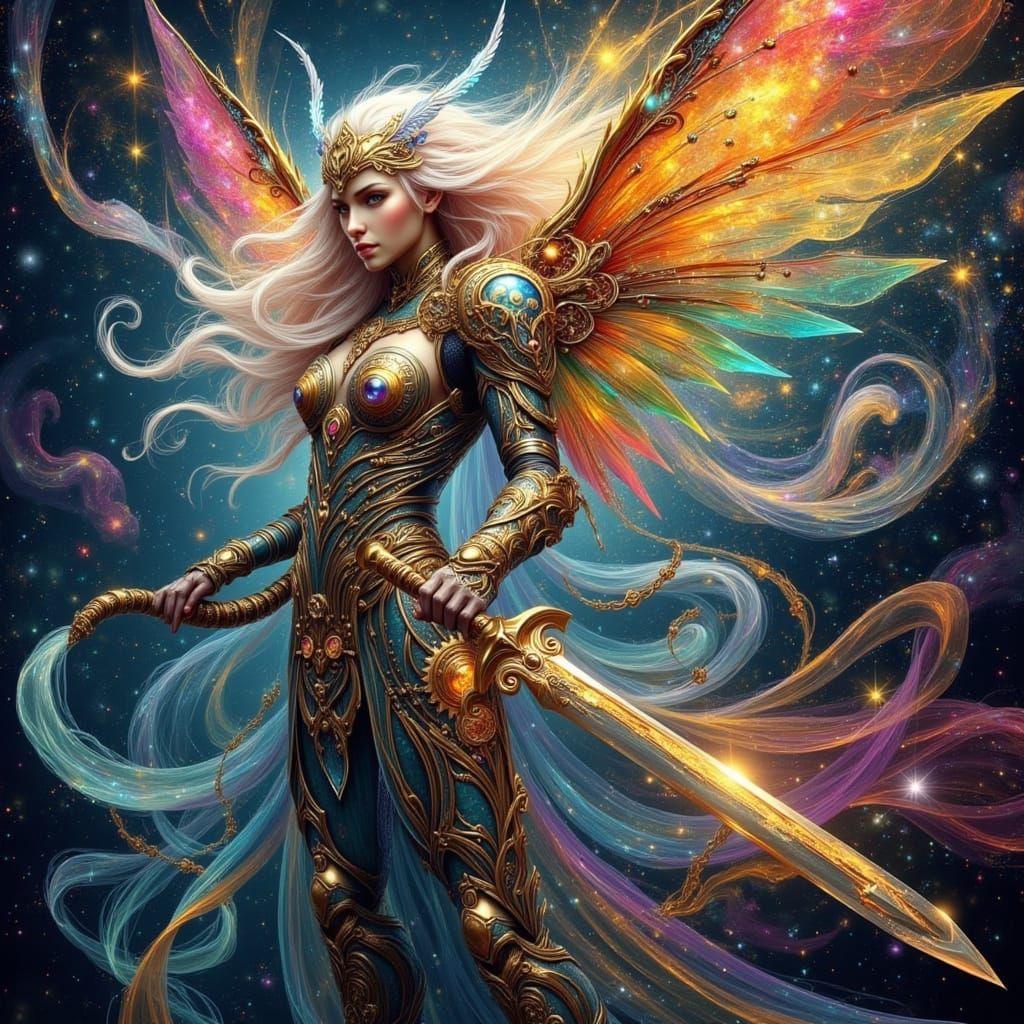 Clockwork Valkyrie in Art Nouveau Graffiti Style