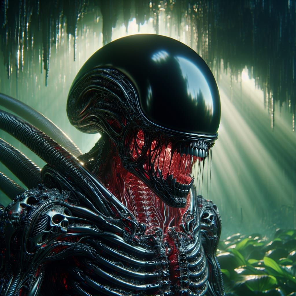 Biomechanical Alien Entity in Jungle, 8K