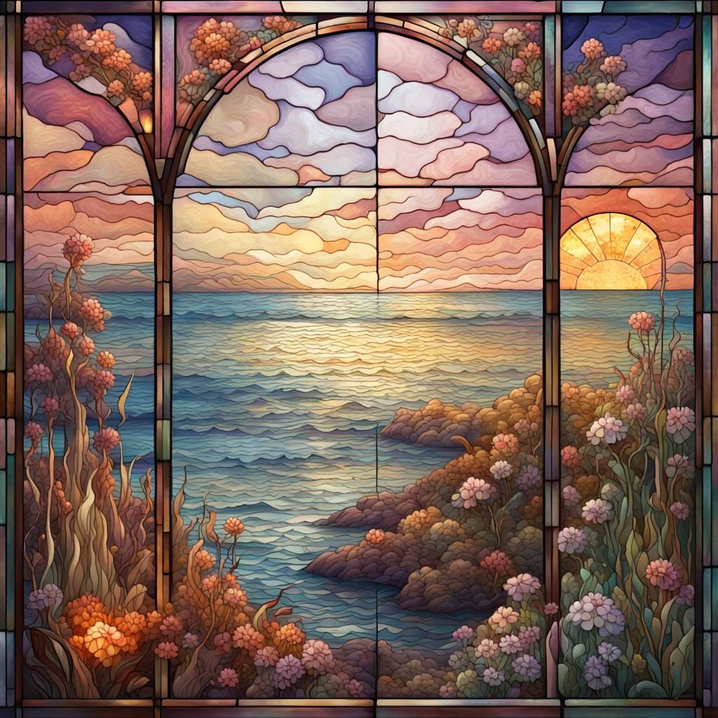 Pastel Stained Glass Seascape in Hyperdetailed Digital Art