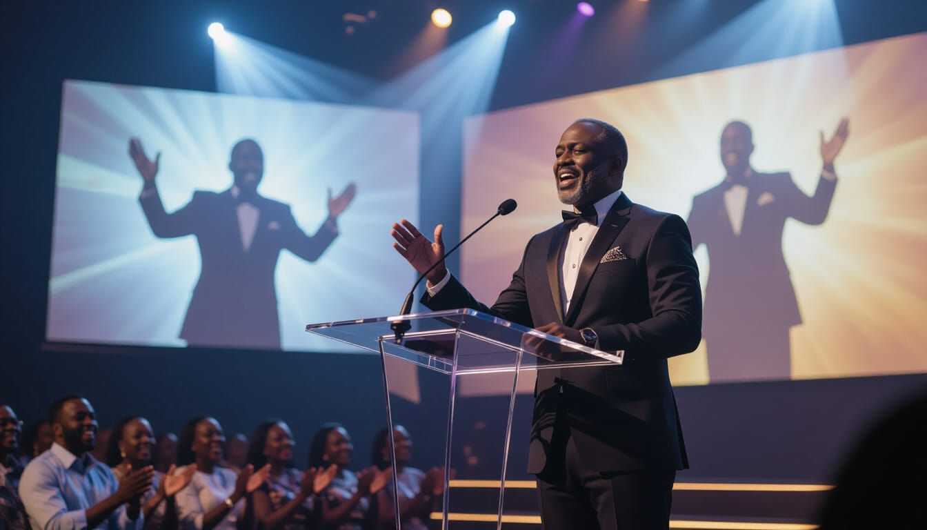 African Megachurch Service with Supernatural Shadow