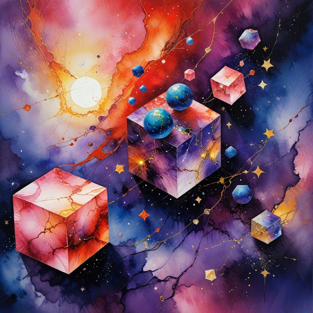 Vibrant Cubist Cosmos in Vintage Oil