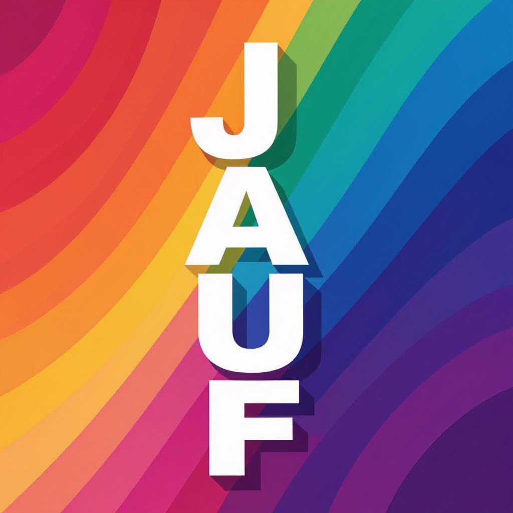 Vertical "JAZUF" Letters on Rainbow Gradient Background